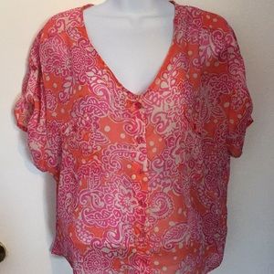Pink and coral floral polyester tunic top